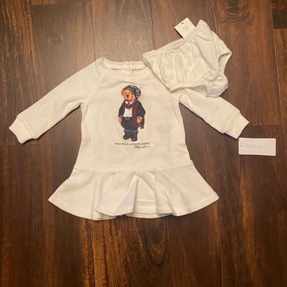 NWT Girls Ralph Lauren Tuxedo Bear French Terry Dress - Picture 2 of 7
